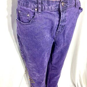 DG2 Sz 12P Purple Jeans with Rhinestones & Metal Studs Diane Gilman Womens Denim